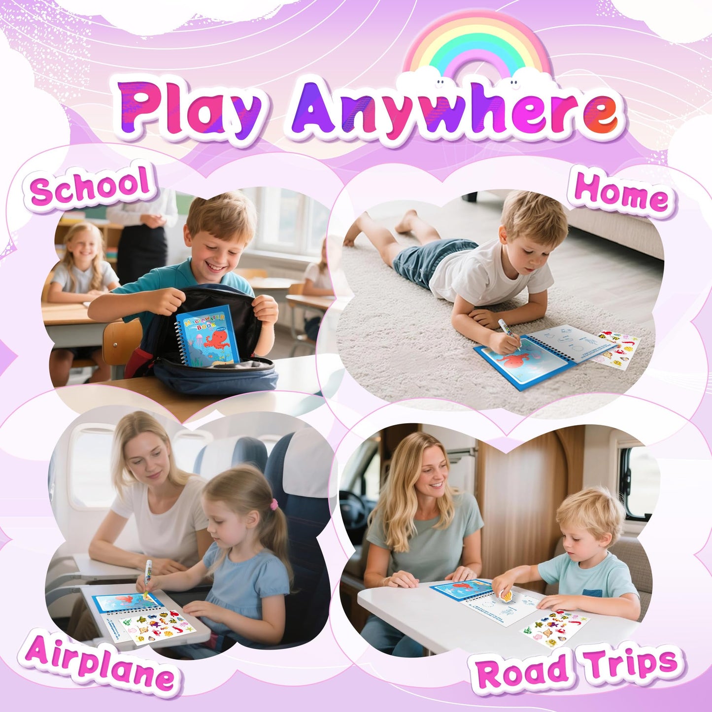 Flamax Reusable Water Painting Book for Toddlers 1-3 | Sea World Theme + 18+ Stickers & No-Mess Pen
