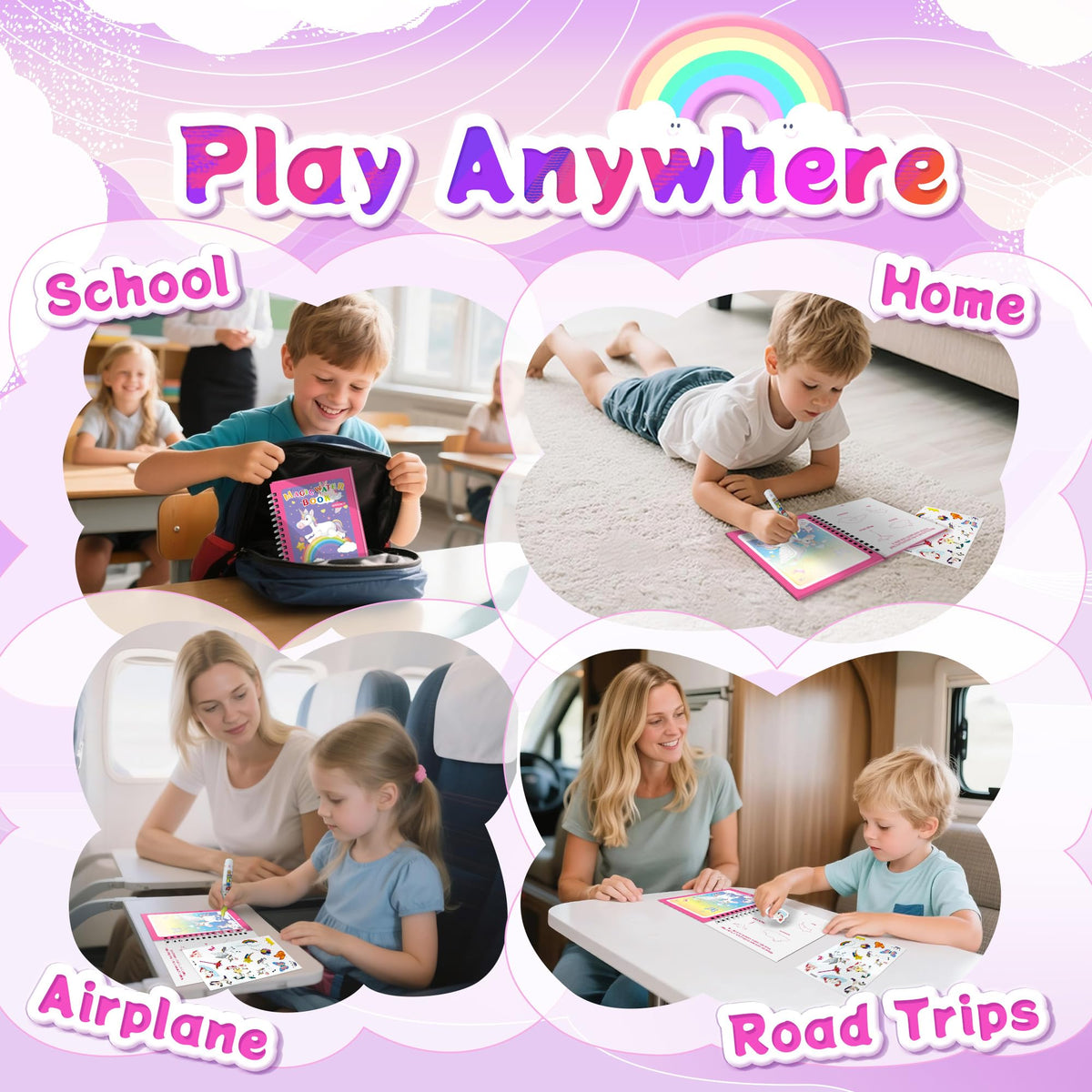 Flamax Unicorn Water Painting Book for Toddlers 1-3 – Reusable, Mess-Free with Water Brush & 18+ Stickers