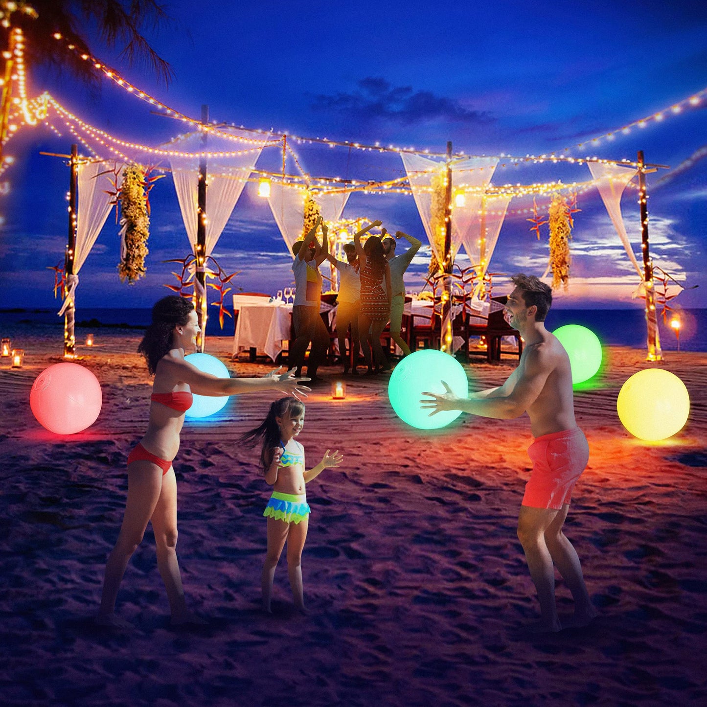 FLAMDYNO Pool Toys - 8 Pack LED Glow Beach Balls with 8 Light Modes