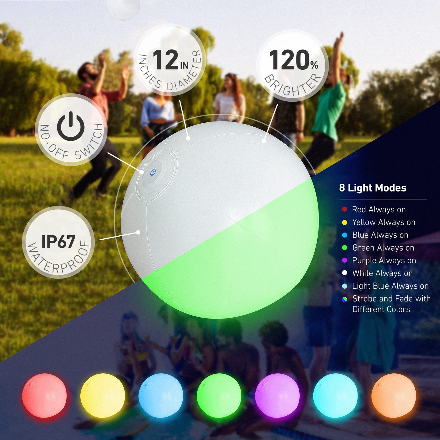 FLAMDYNO Pool Toys - 8 Pack LED Glow Beach Balls with 8 Light Modes
