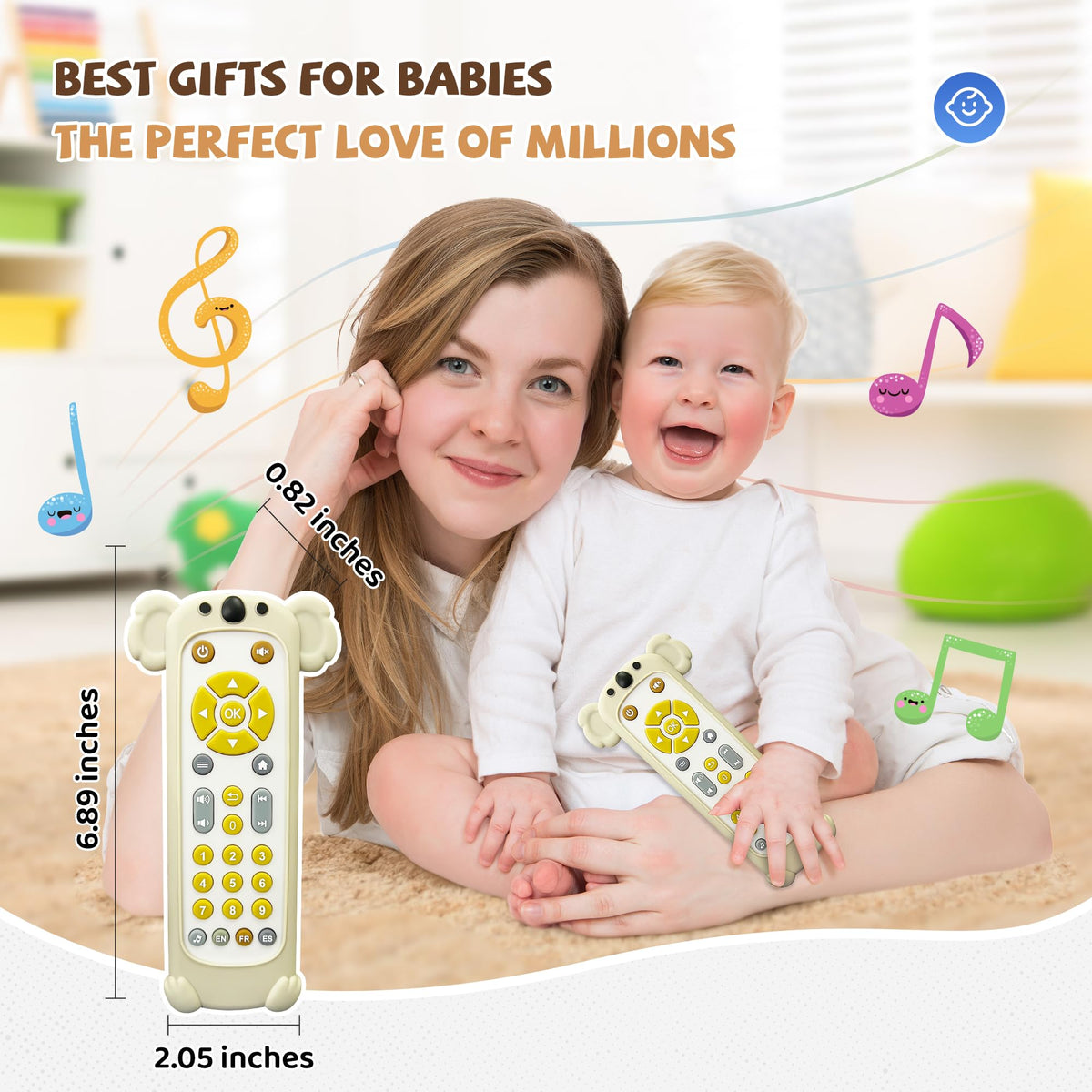 FLAMDYNO Baby TV Remote Toy with Koala Silicone Cover — 3-Language Learning, 50+ Sounds, Gift for 1–2 Year Olds