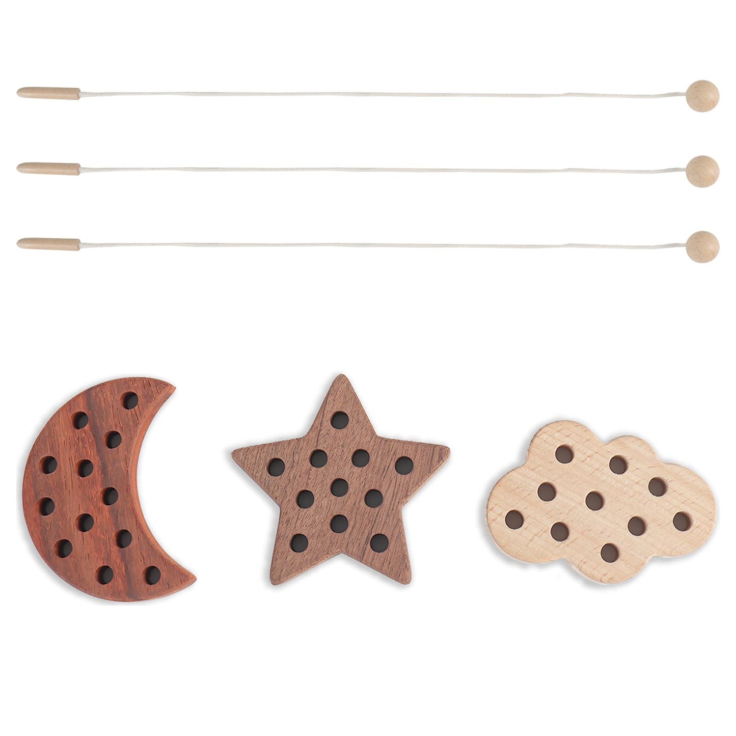 FlameFlash Wooden Lacing Toys for Toddlers 1-3 | Moon, Stars & Cloud – Montessori Beech Wood