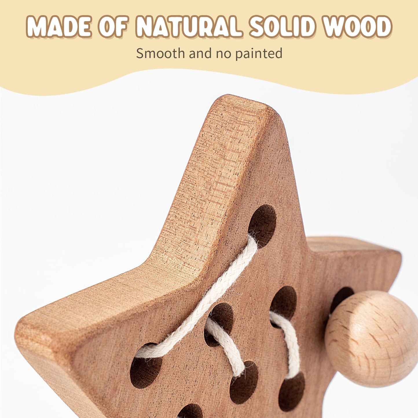 FlameFlash Wooden Lacing Toys for Toddlers 1-3 | Moon, Stars & Cloud – Montessori Beech Wood