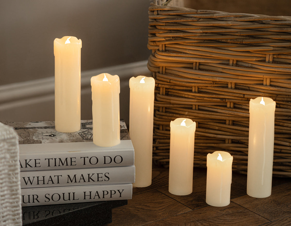 6pc Flameless LED Pillar Candles Ivory Flickering Candle Set