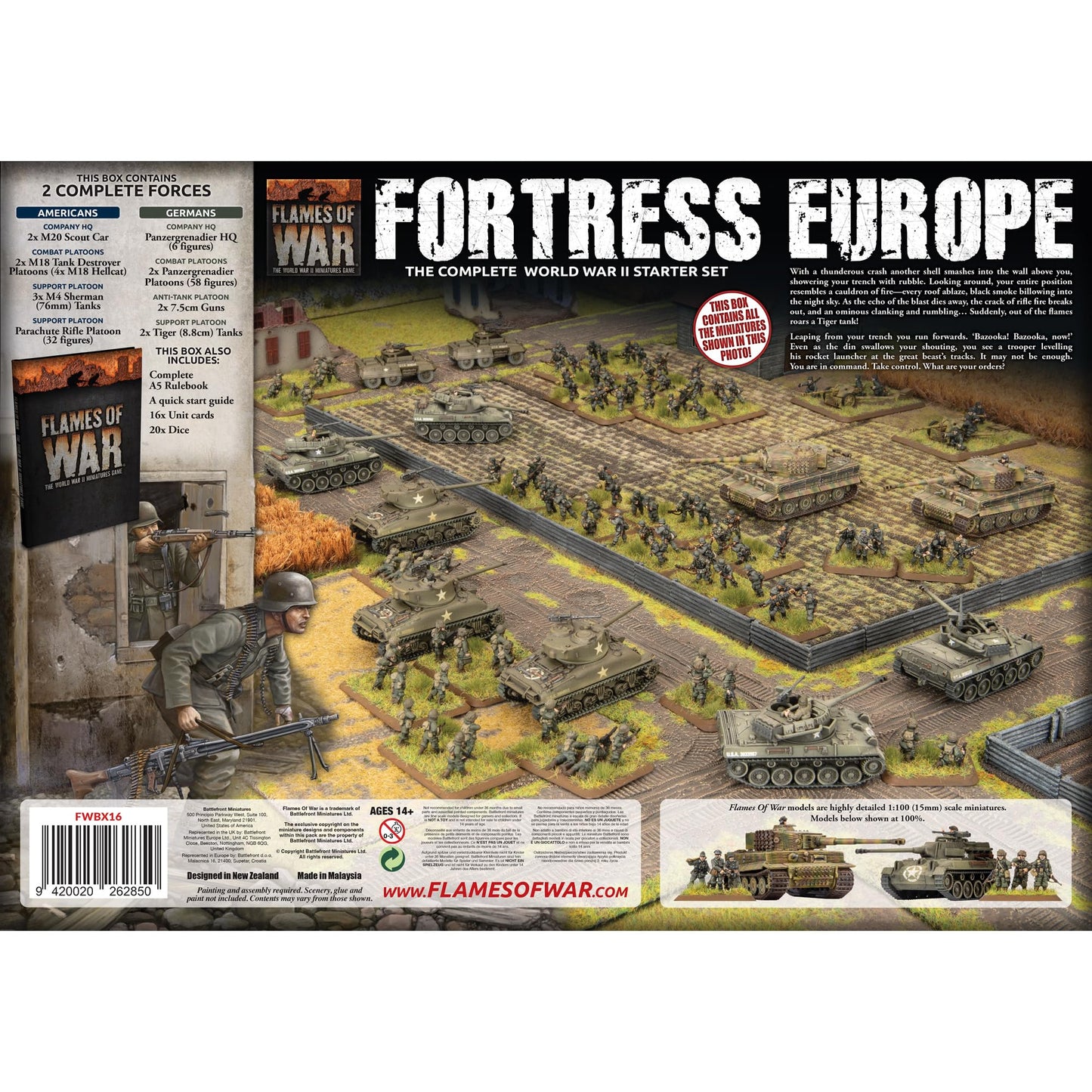 Flames of War Fortress Europe Starter Set FWBX16 – Two Complete Forces, Rules, Dice & Cards