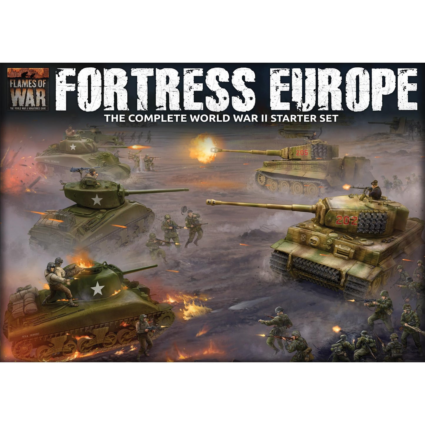 Flames of War Fortress Europe Starter Set FWBX16 – Two Complete Forces, Rules, Dice & Cards