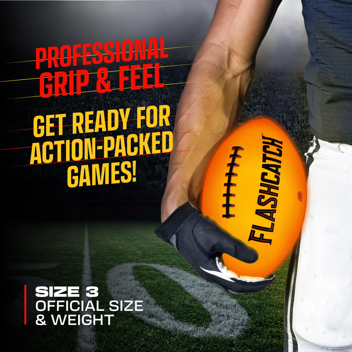 FlashCatch Light Up Football – Glow in the Dark Mini Football for Night Play (Size 3) | Outdoor Kids Gift