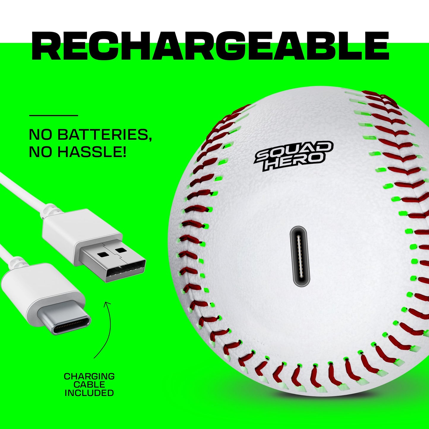 FlashCatch Rechargeable Light Up Baseball – Official-Size Glow-in-the-Dark Ball for Teens & Kids
