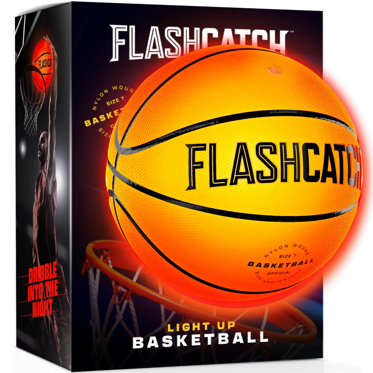 FlashCatch Light Up Basketball – Glow in the Dark, Official Size 7, Pro Grip