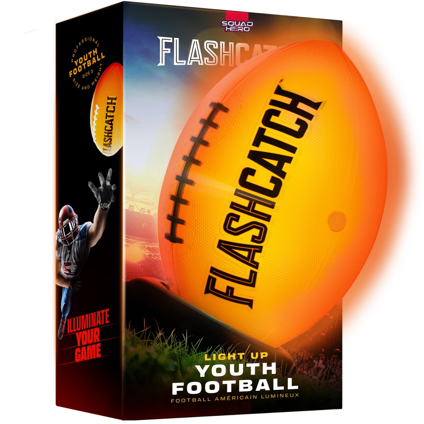 FlashCatch Light Up Football – Glow in the Dark Mini Football for Night Play (Size 3) | Outdoor Kids Gift