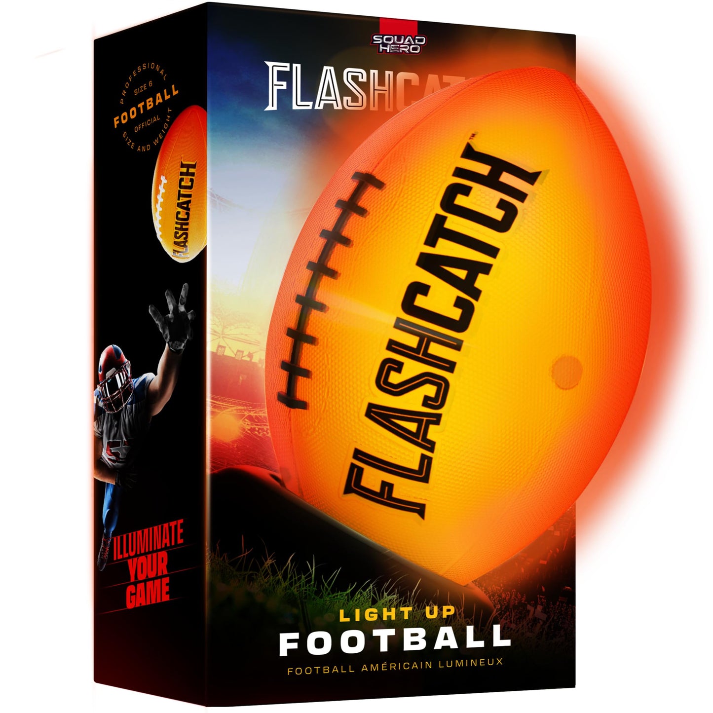FlashCatch Light Up Football - Glow in the Dark NO 6 | Official Size 6 Football for Boys 8-15+ | Outdoor Night Play