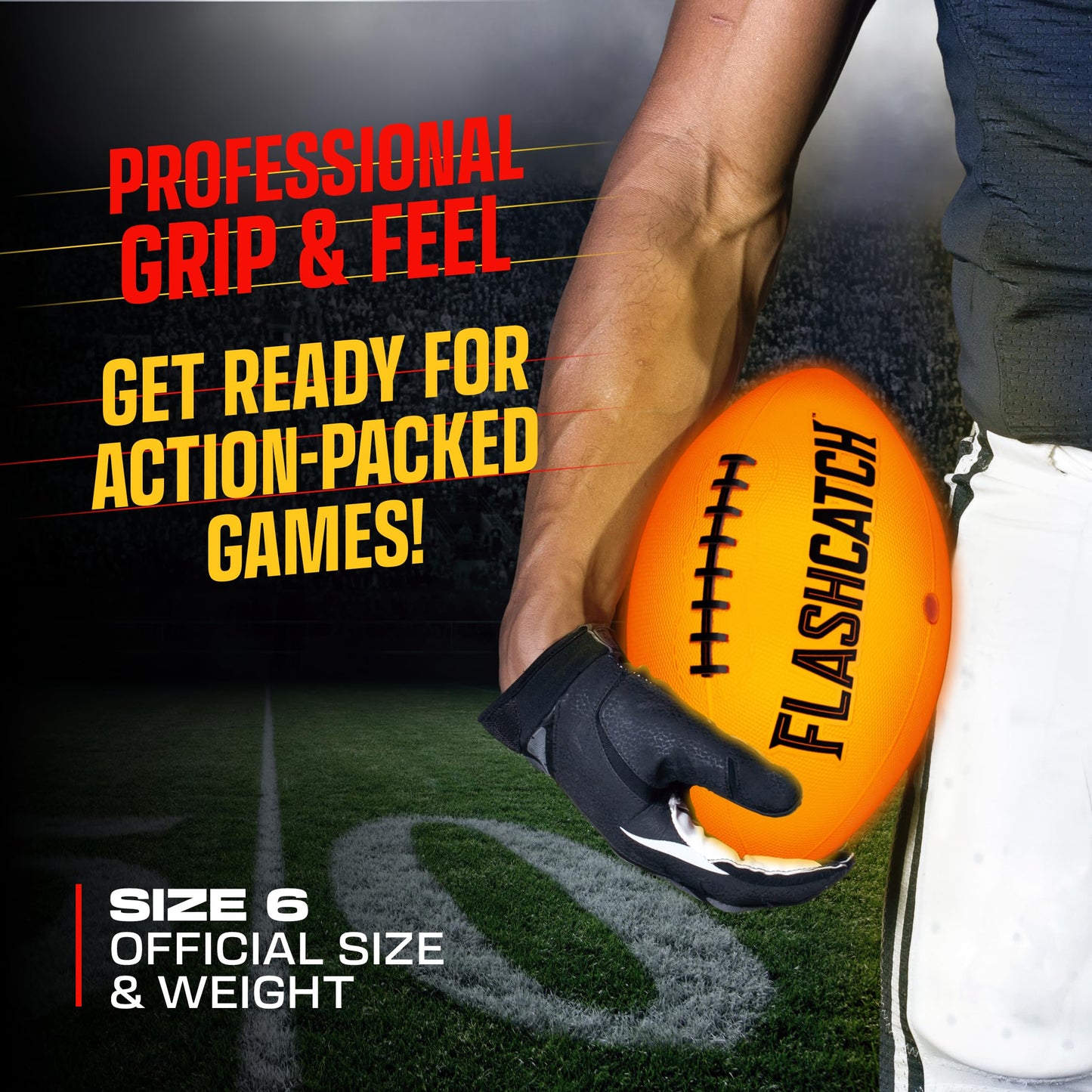 FlashCatch Light Up Football - Glow in the Dark NO 6 | Official Size 6 Football for Boys 8-15+ | Outdoor Night Play