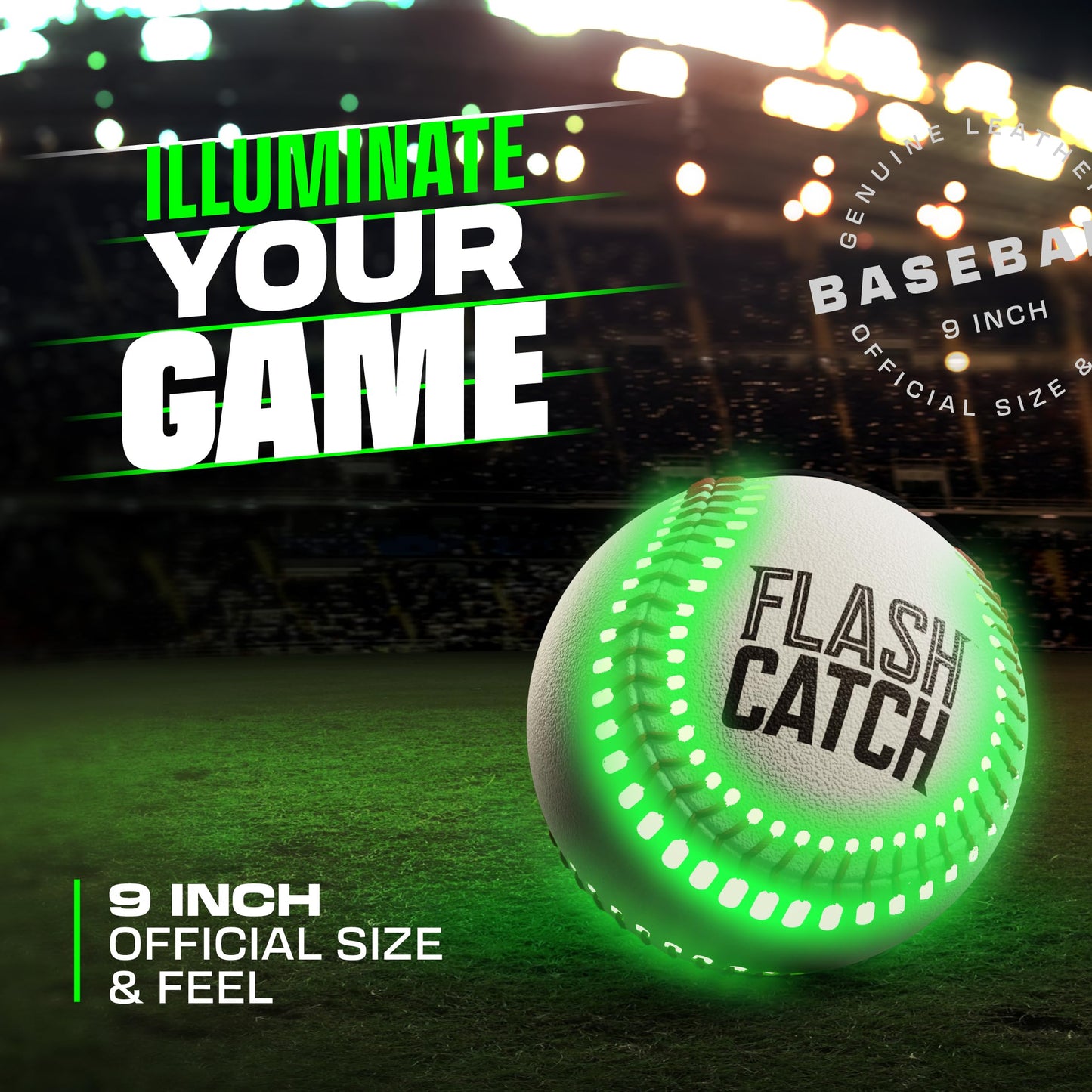FlashCatch Rechargeable Light Up Baseball – Official-Size Glow-in-the-Dark Ball for Teens & Kids