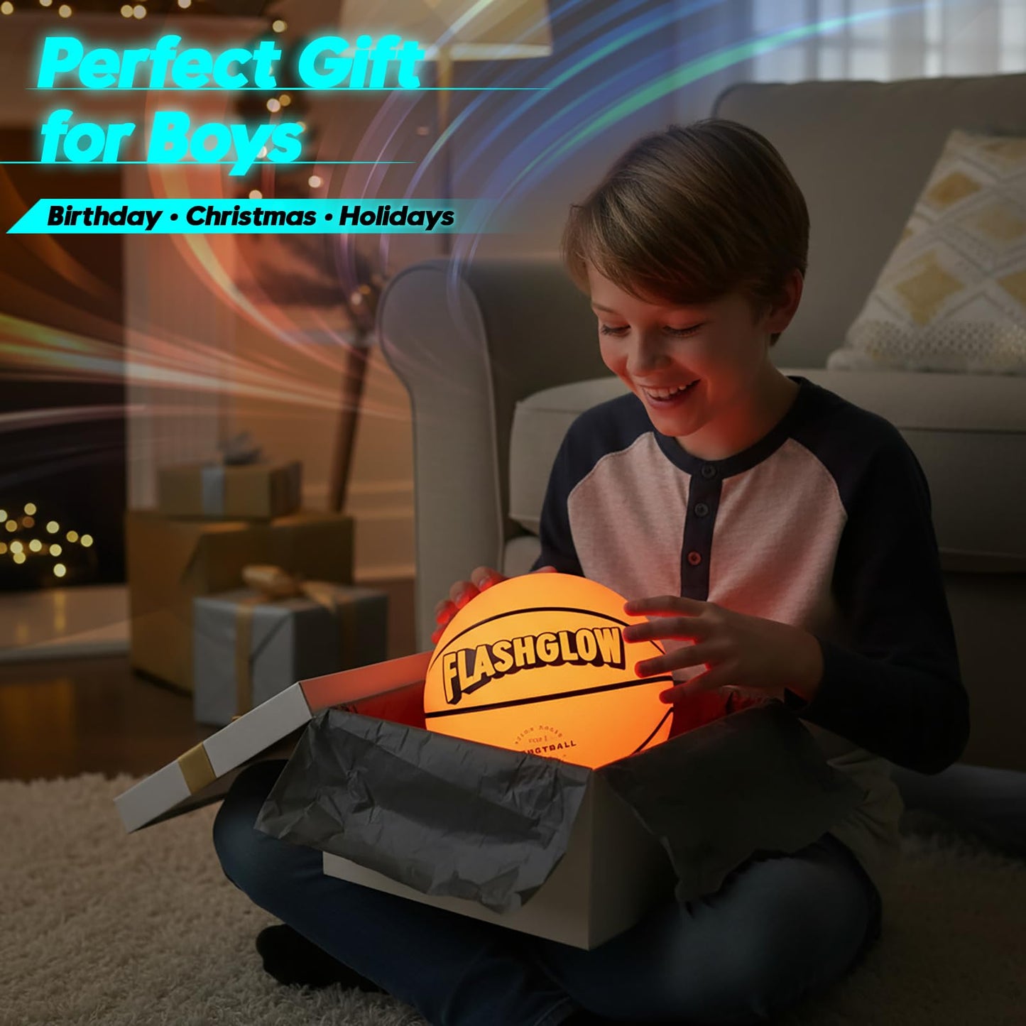 FLASHGLOW Light Up LED Basketball – Glow in the Dark Size 7 for Teens (Ages 8–15)