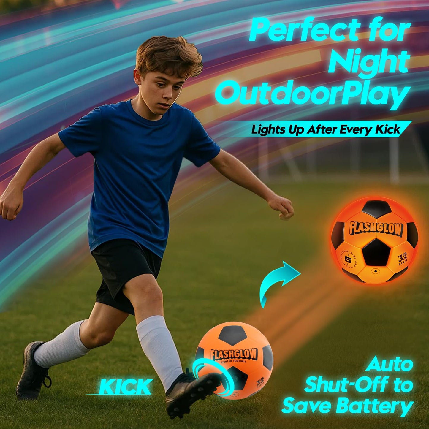 FlashGlow Light-Up Soccer Ball — Glow-in-the-Dark Night Play for Ages 8–15