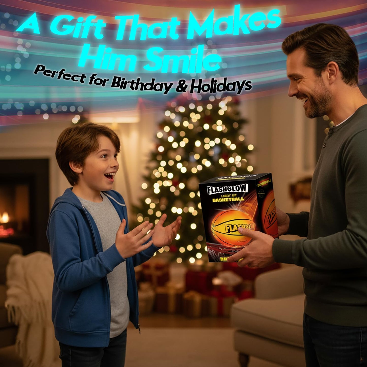 FLASHGLOW Light Up LED Basketball – Glow in the Dark Size 7 for Teens (Ages 8–15)