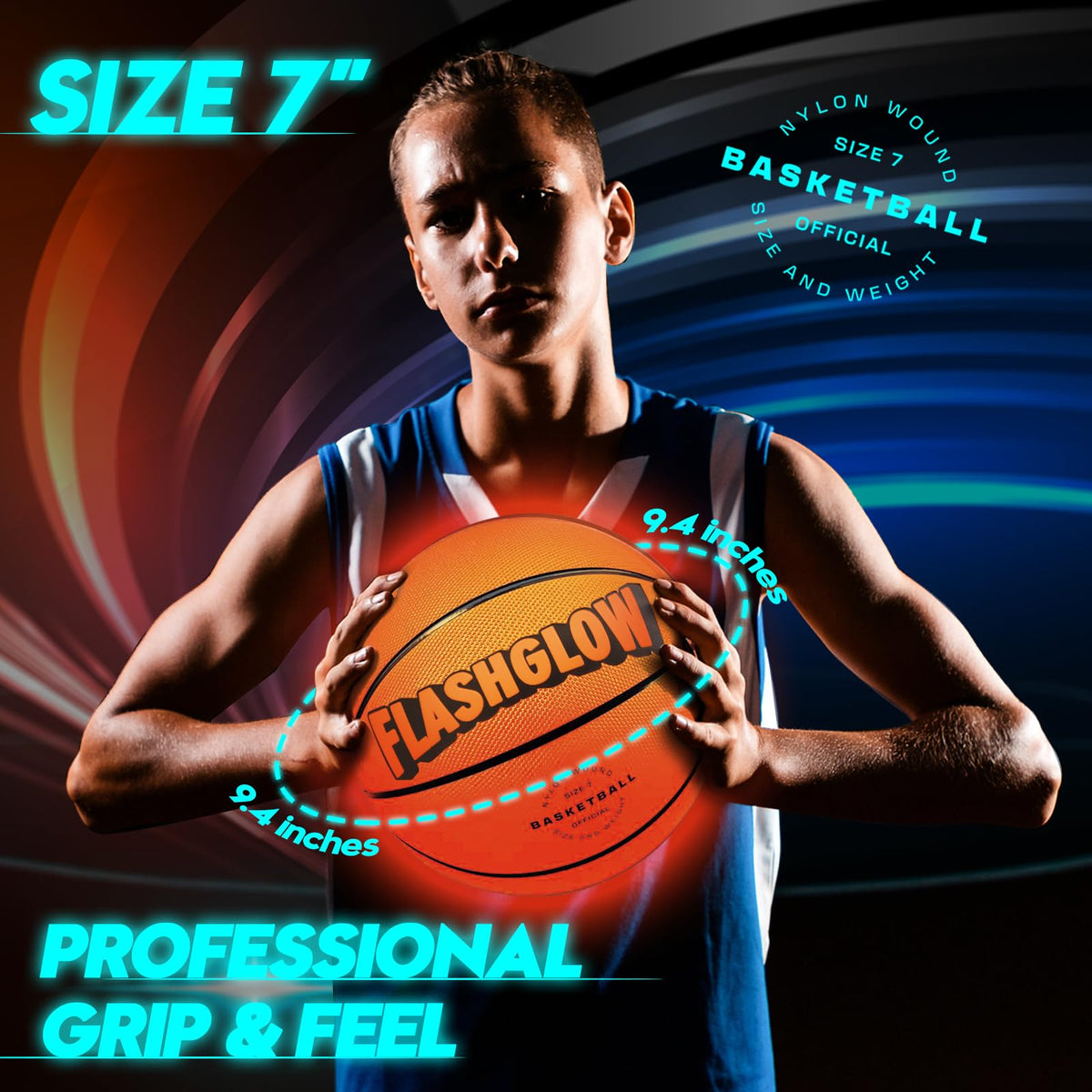 FLASHGLOW Light Up LED Basketball – Glow in the Dark Size 7 for Teens (Ages 8–15)