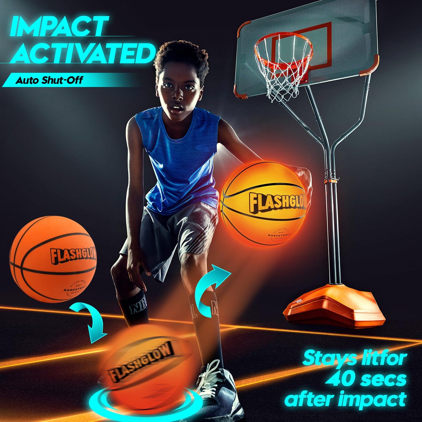 FLASHGLOW Light Up LED Basketball – Glow in the Dark Size 7 for Teens (Ages 8–15)