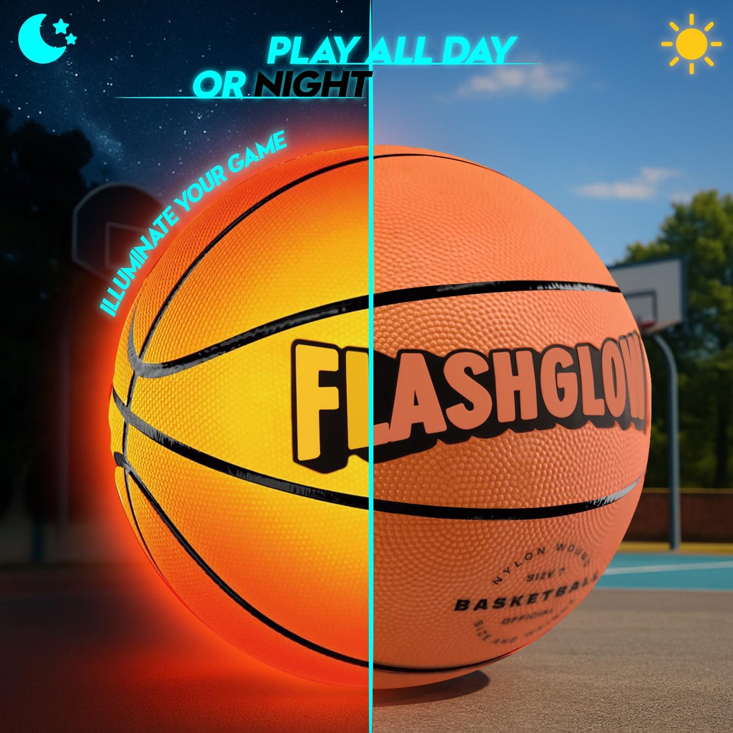 FLASHGLOW Light Up LED Basketball – Glow in the Dark Size 7 for Teens (Ages 8–15)