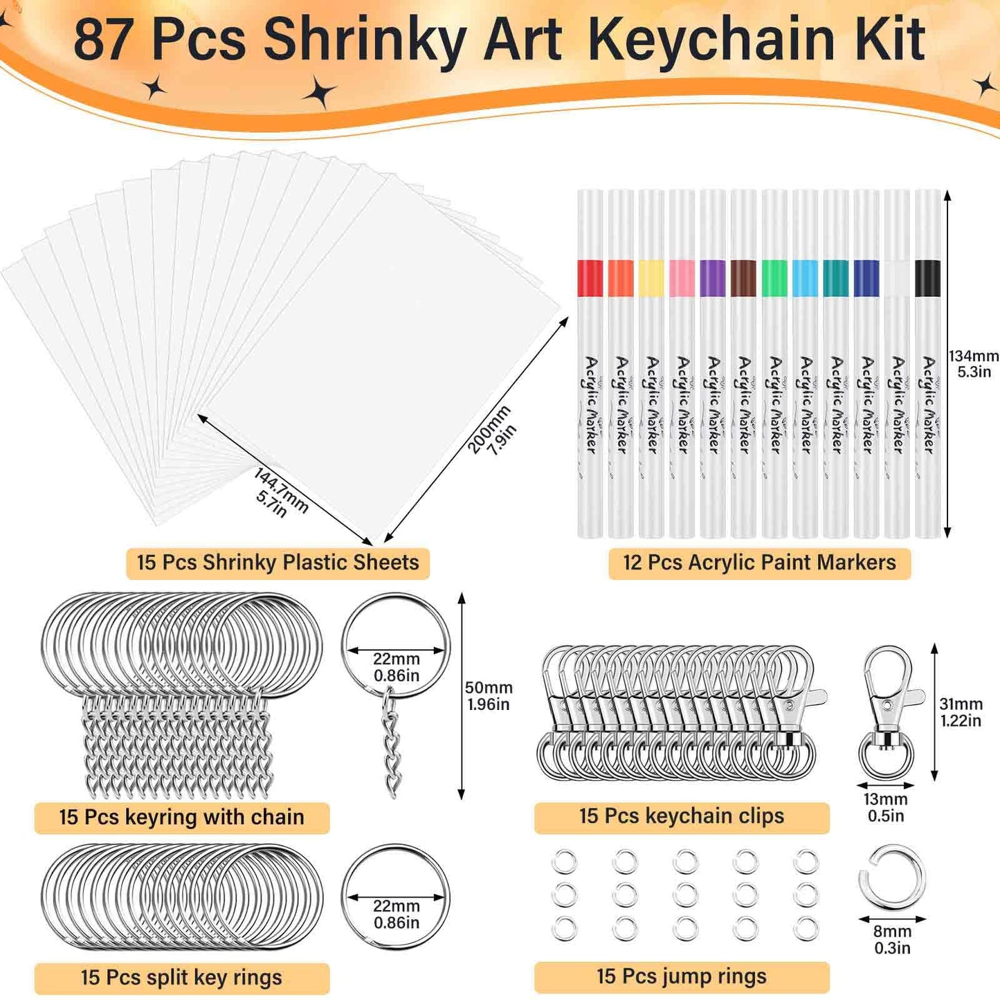 Flasoo 87 PCS Shrinky Plastic Sheets Kit — Creative Shrinky Art, Keychains & Craft Supplies