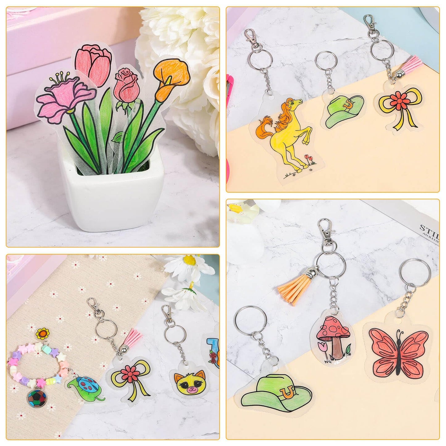 Flasoo 87 PCS Shrinky Plastic Sheets Kit — Creative Shrinky Art, Keychains & Craft Supplies