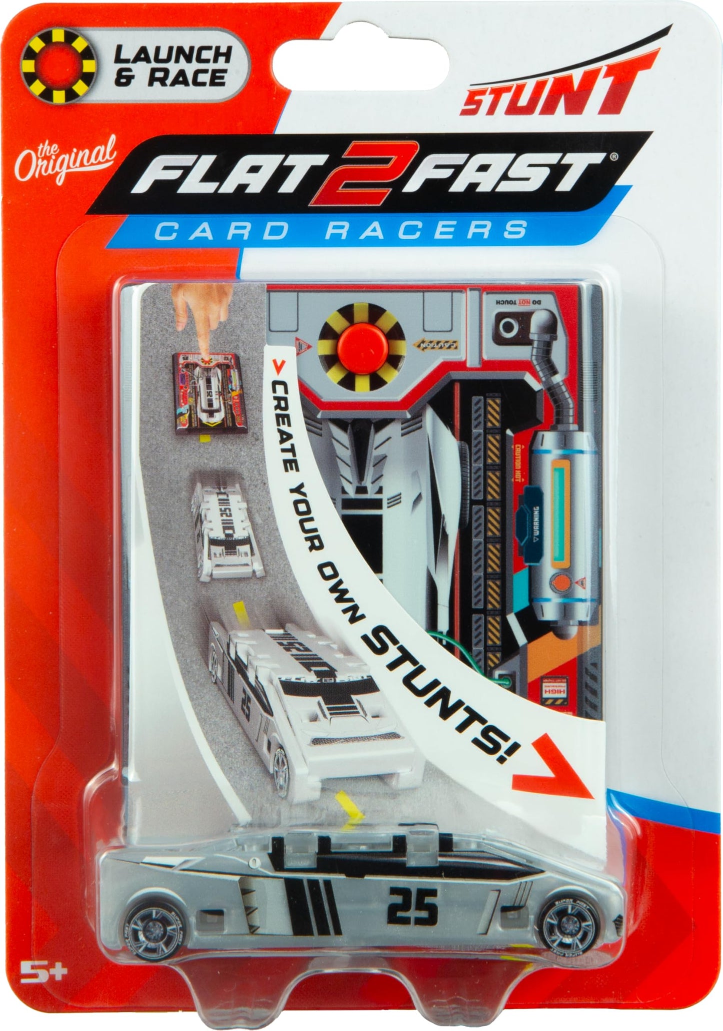 FLAT 2 FAST Original Stunt Card Racer – Pocket-Size Launch Car, Arctic Silver