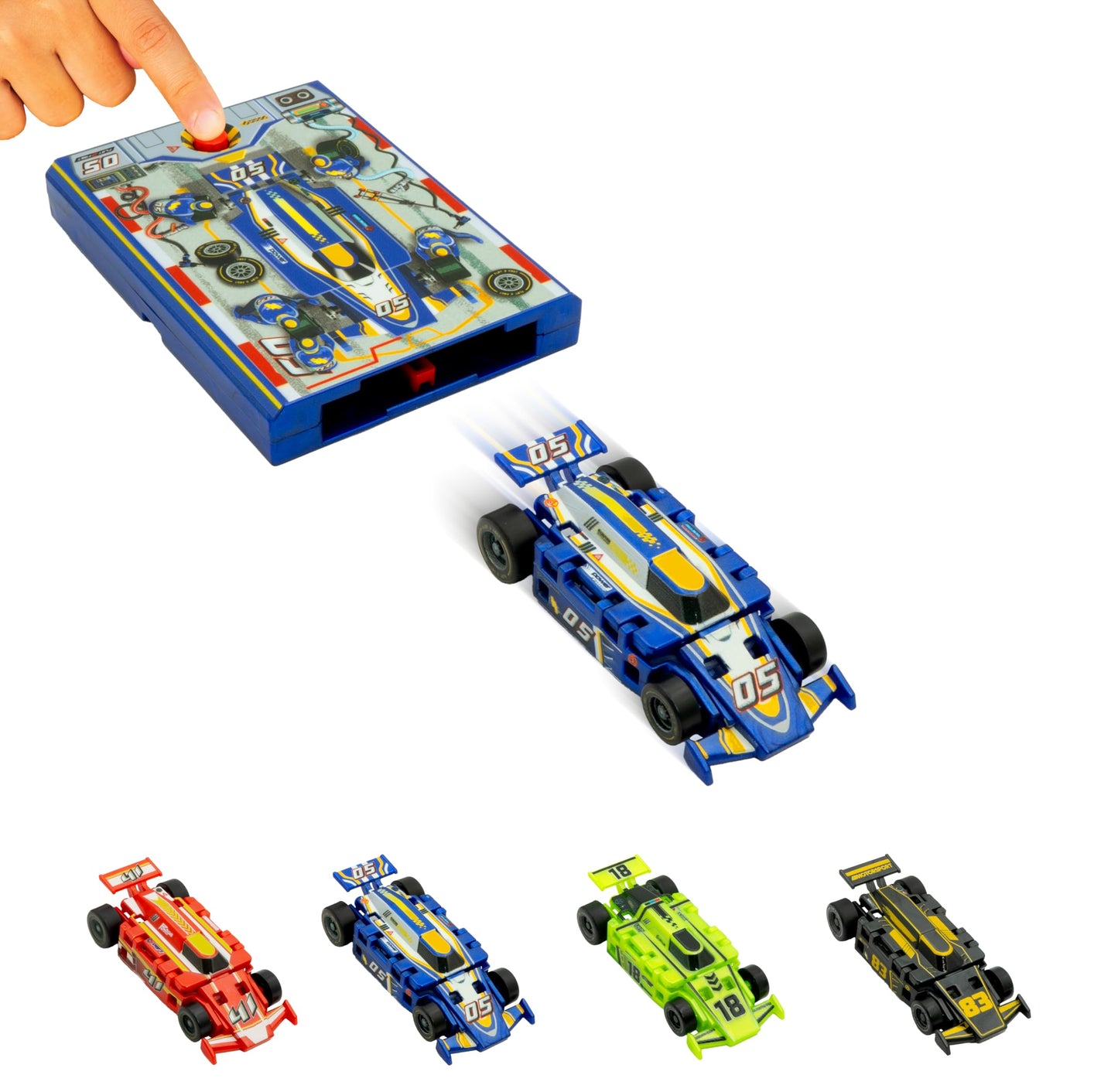 FLAT 2 FAST Original Speed Card Racer – Cobalt Blue Flat Car Launcher with Real Rubber Tires