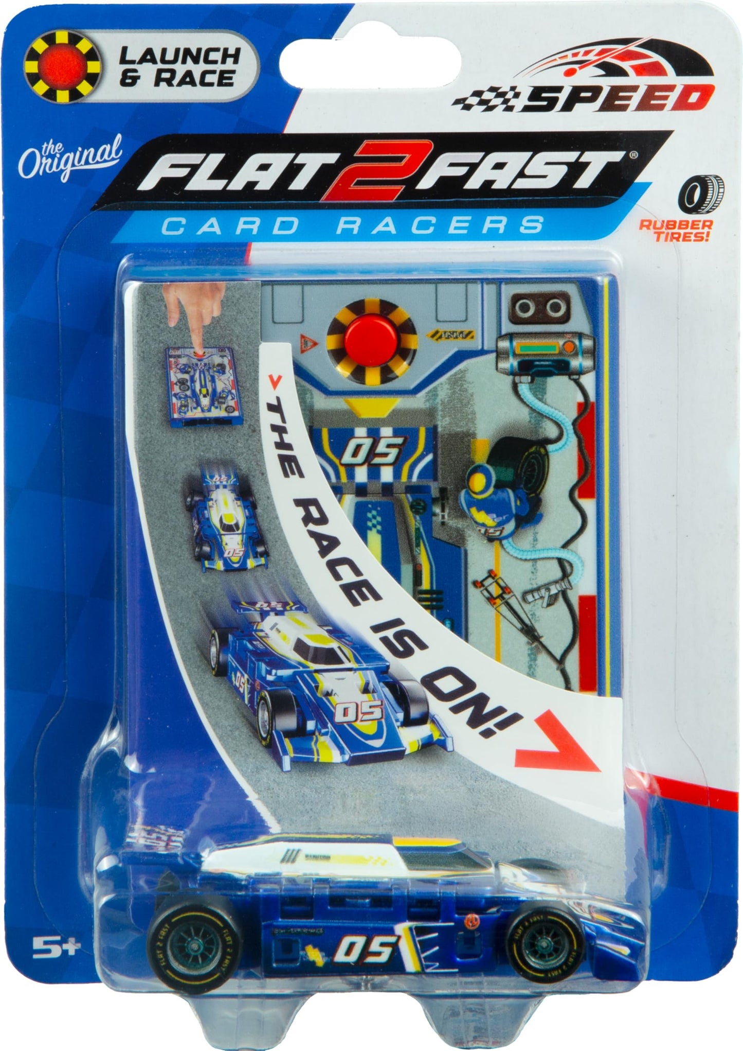 FLAT 2 FAST Original Speed Card Racer – Cobalt Blue Flat Car Launcher with Real Rubber Tires
