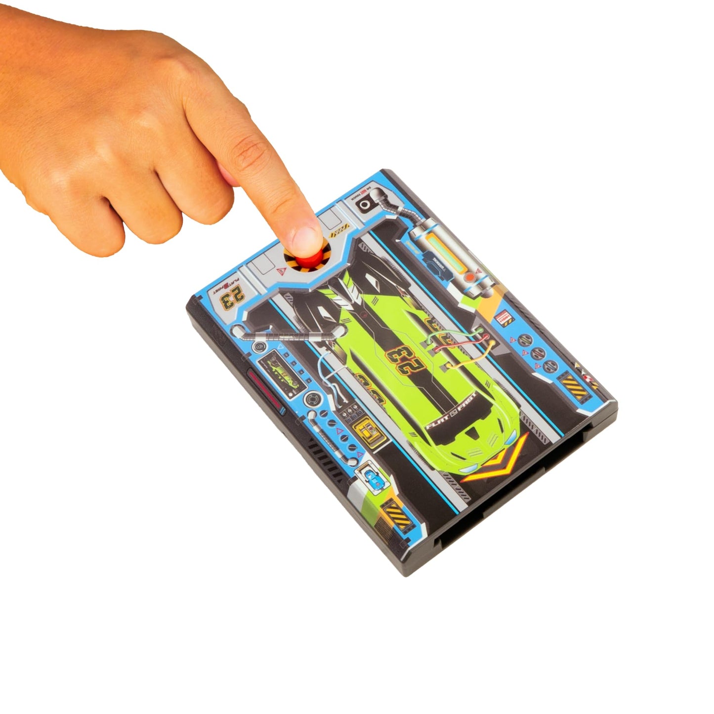 FLAT 2 FAST Original Stunt Card Racer – Pocket-Sized Neon Green Flat Car Launcher