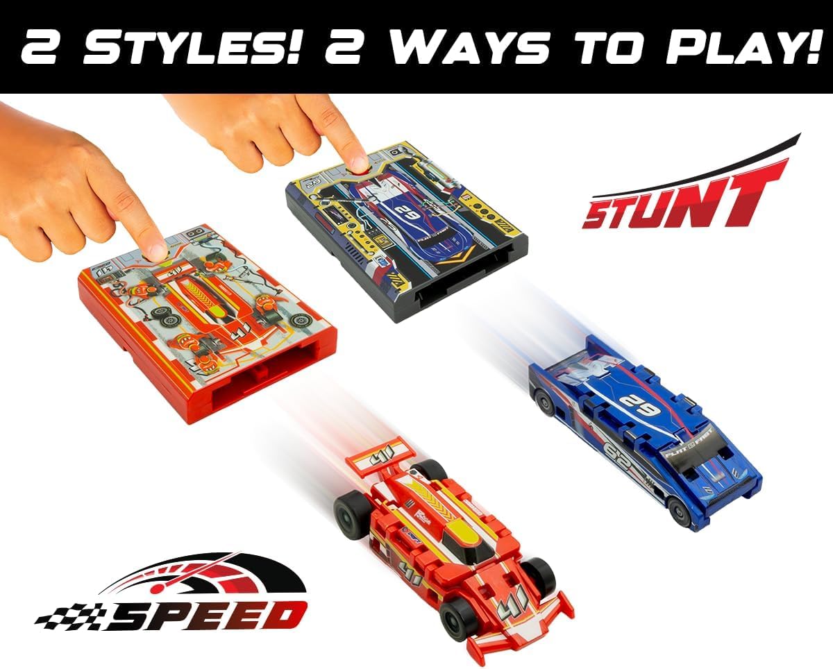 FLAT 2 FAST Original Speed Card Racer – Battery-Free Flat Car Launcher with Real Rubber Tires (Onyx Black)
