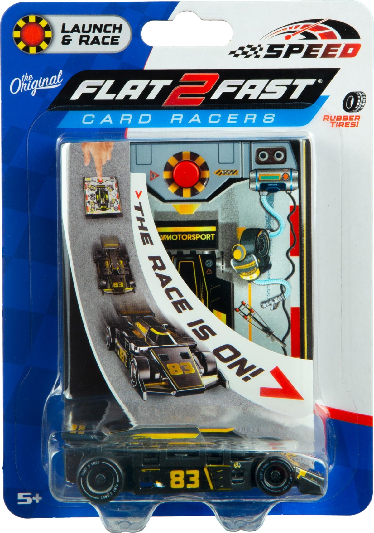 FLAT 2 FAST Original Speed Card Racer – Battery-Free Flat Car Launcher with Real Rubber Tires (Onyx Black)