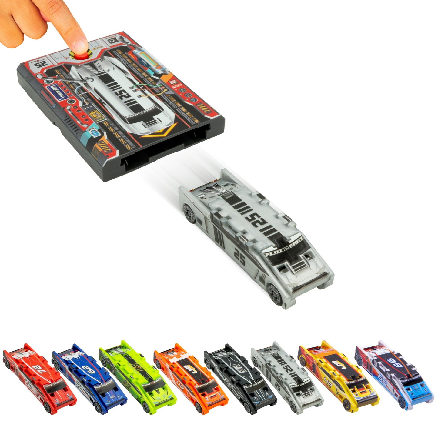 FLAT 2 FAST Original Stunt Card Racer – Pocket-Size Launch Car, Arctic Silver