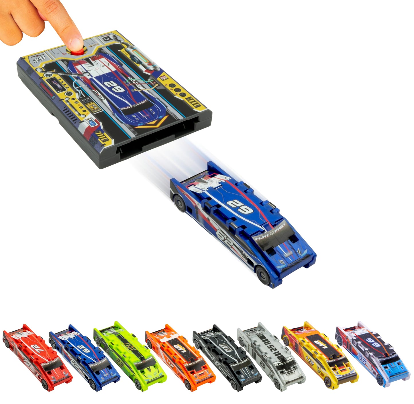 FLAT 2 FAST Original Stunt Card Racer – Pocket-Size Flat Car Launcher in Cobalt Blue