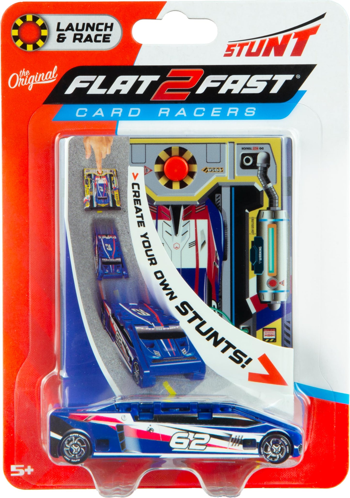 FLAT 2 FAST Original Stunt Card Racer – Pocket-Size Flat Car Launcher in Cobalt Blue