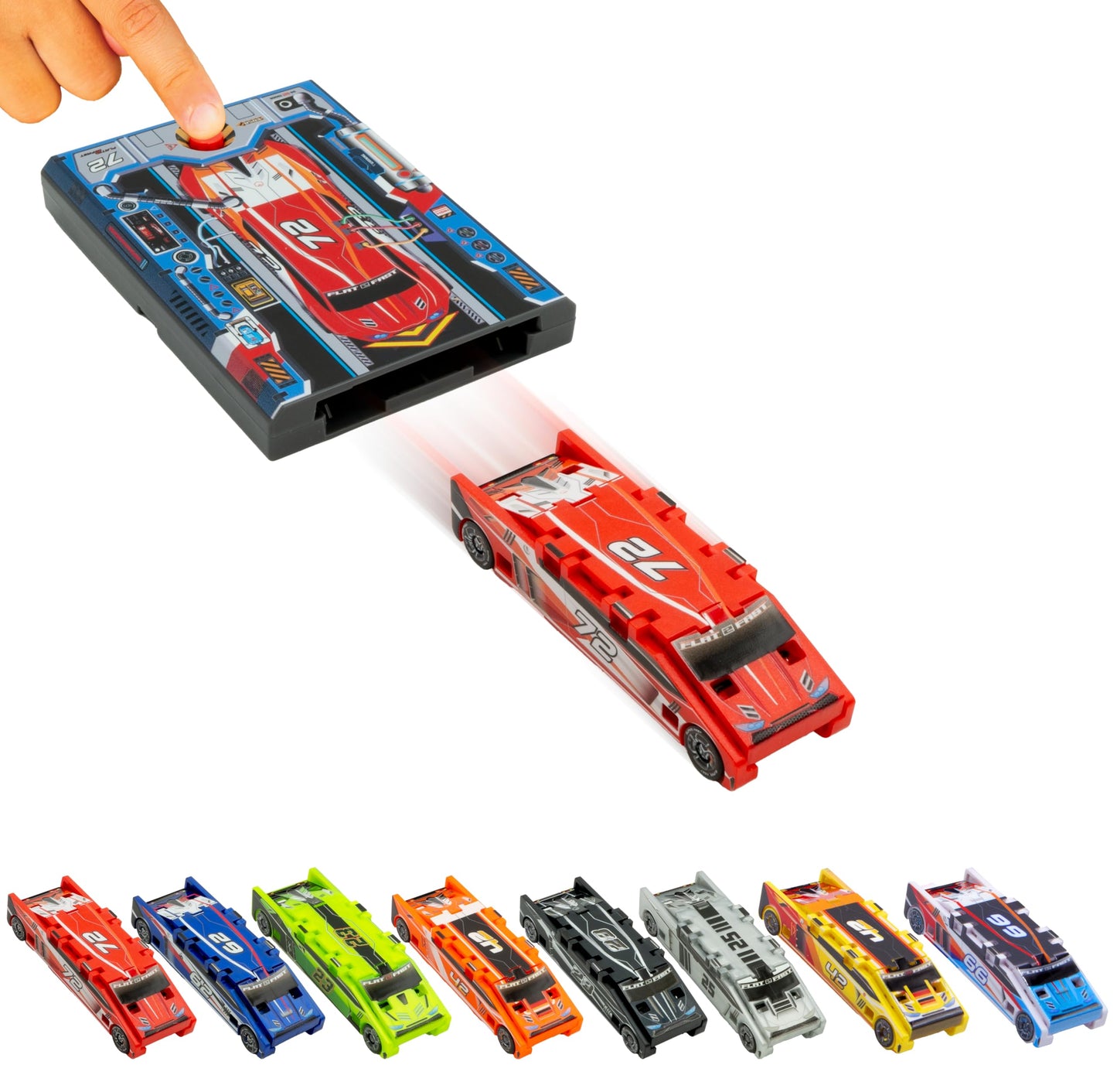 FLAT 2 FAST Original Stunt Card Racer – Pocket-Size Flat Car Launcher (Crimson Red)