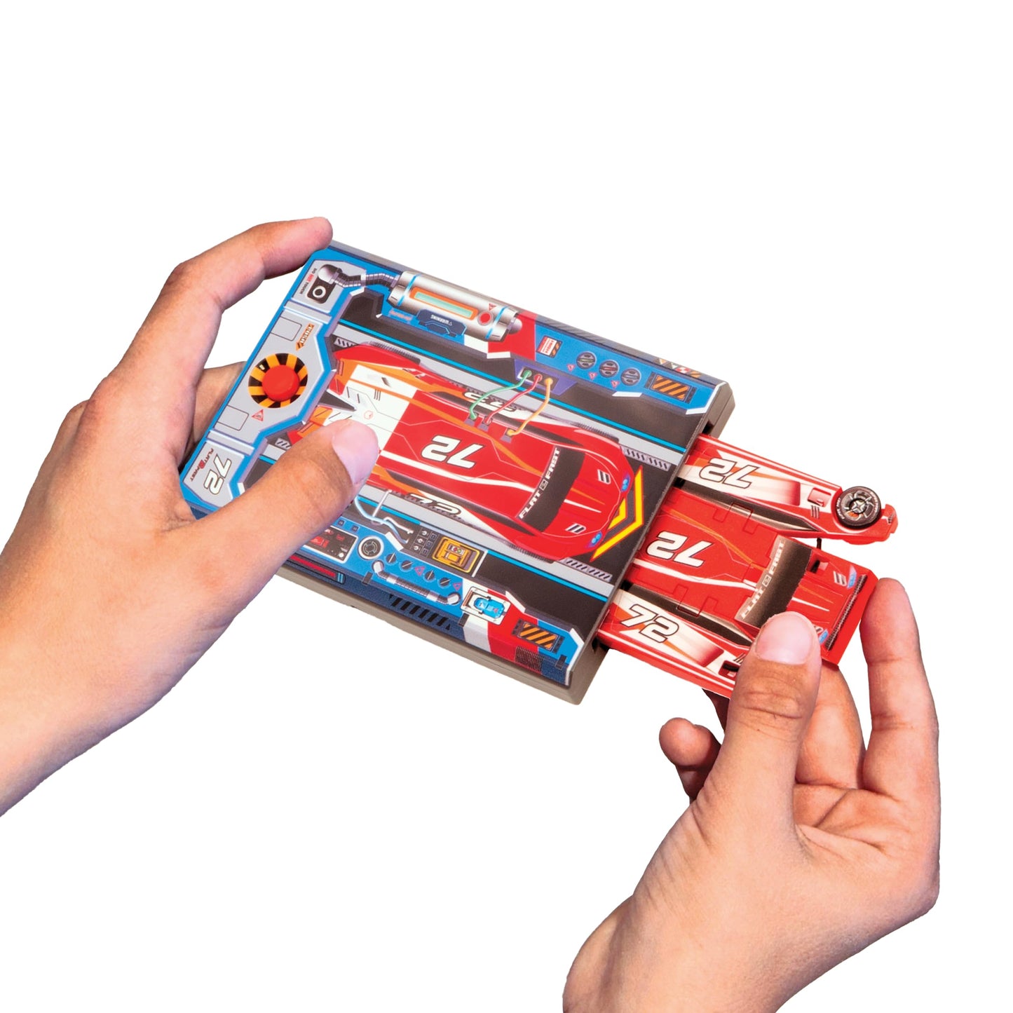 FLAT 2 FAST Original Stunt Card Racer – Pocket-Size Flat Car Launcher (Crimson Red)