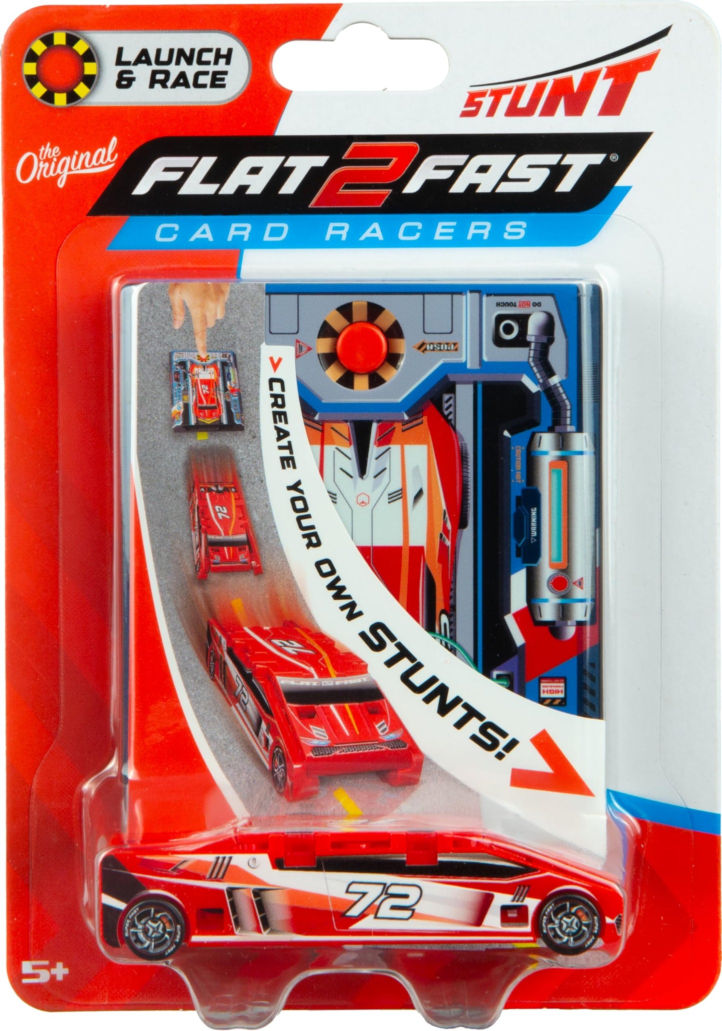 FLAT 2 FAST Original Stunt Card Racer – Pocket-Size Flat Car Launcher (Crimson Red)