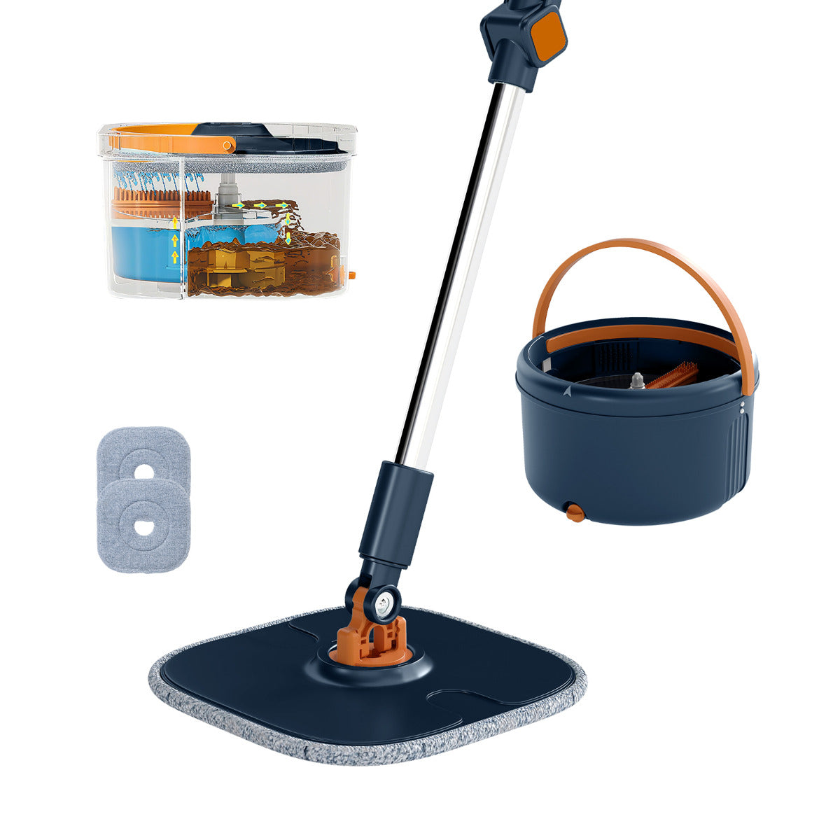 Flat Floor Mop and Bucket System with Washable Microfiber Pads-Green