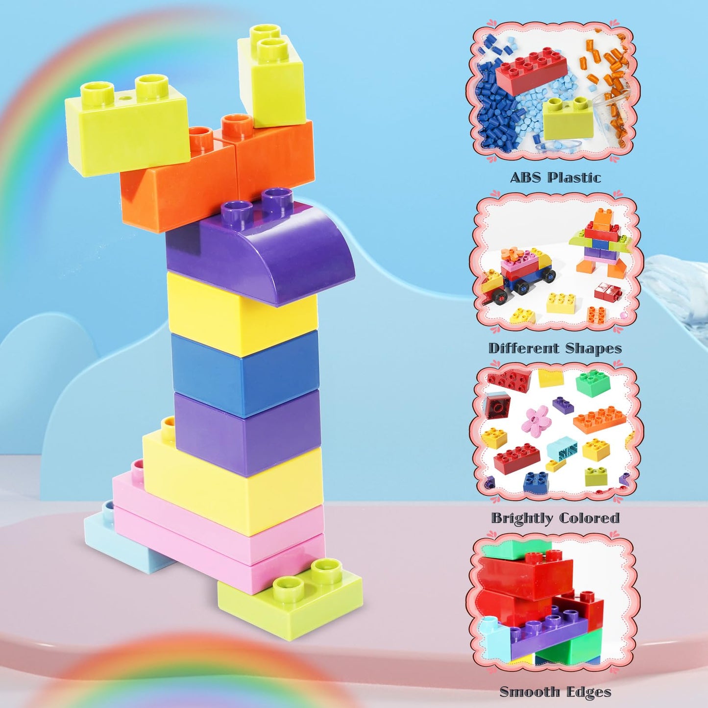 FlatGoat Building Blocks 208-Piece Set – Compatible with All Major Brands | STEM Big Bricks for Kids 3–8