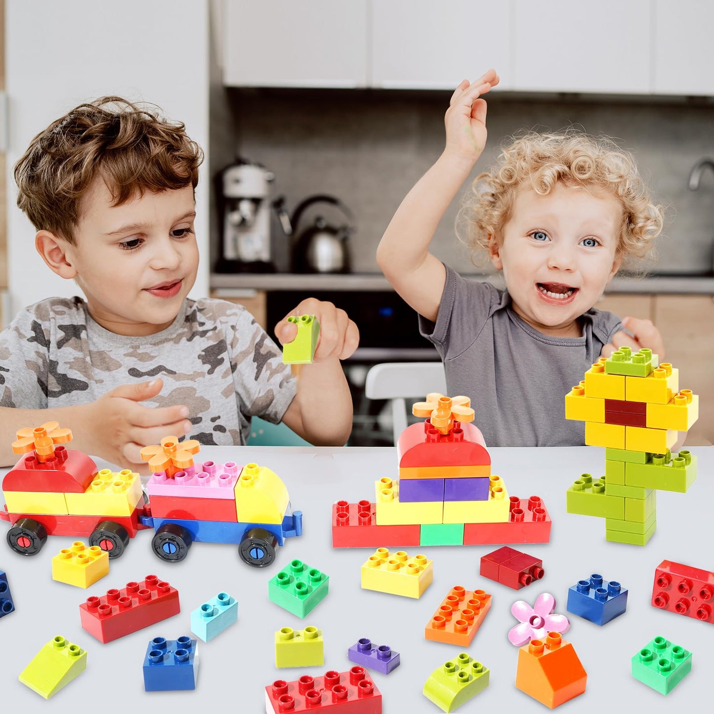 FlatGoat Building Blocks 208-Piece Set – Compatible with All Major Brands | STEM Big Bricks for Kids 3–8