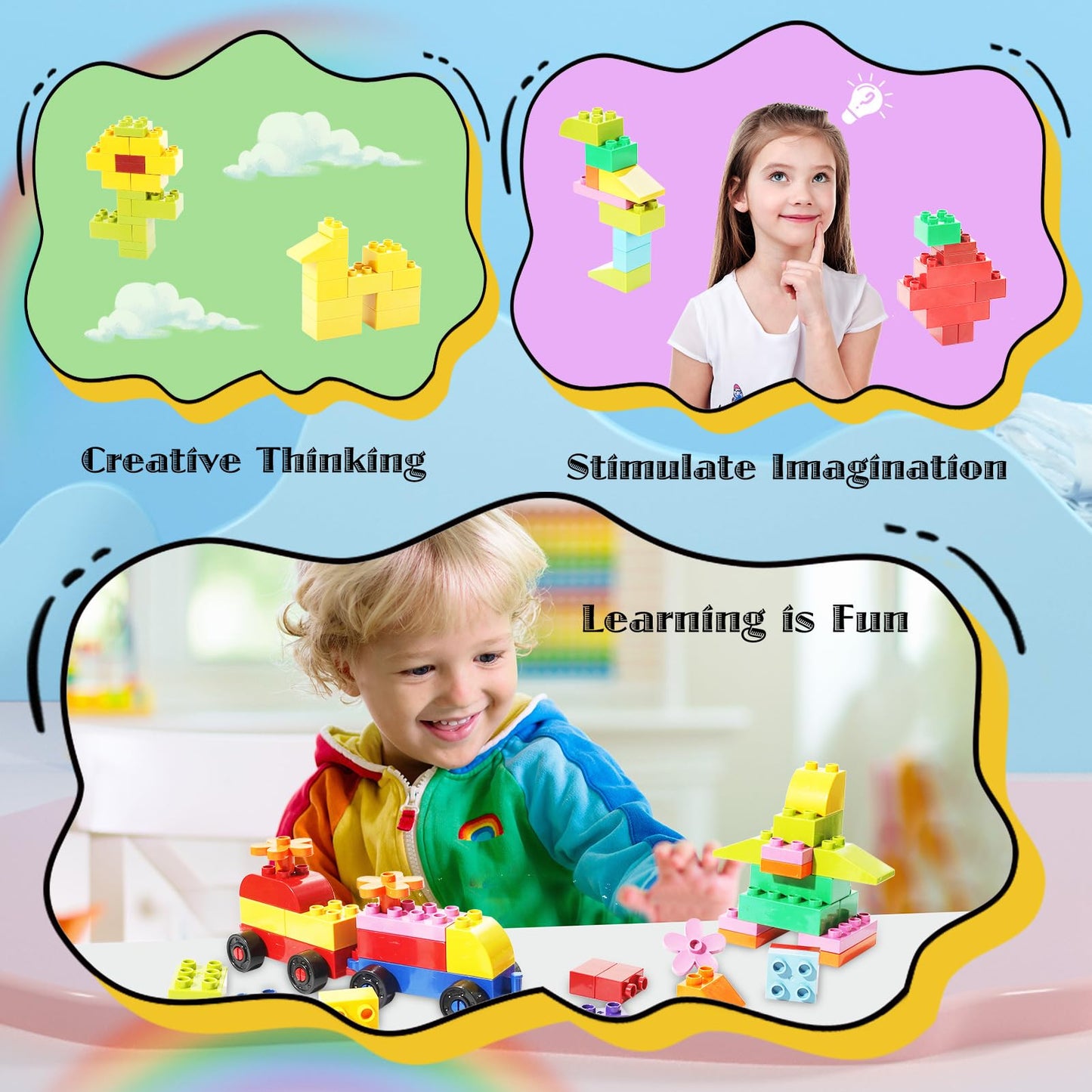 FlatGoat Building Blocks 208-Piece Set – Compatible with All Major Brands | STEM Big Bricks for Kids 3–8