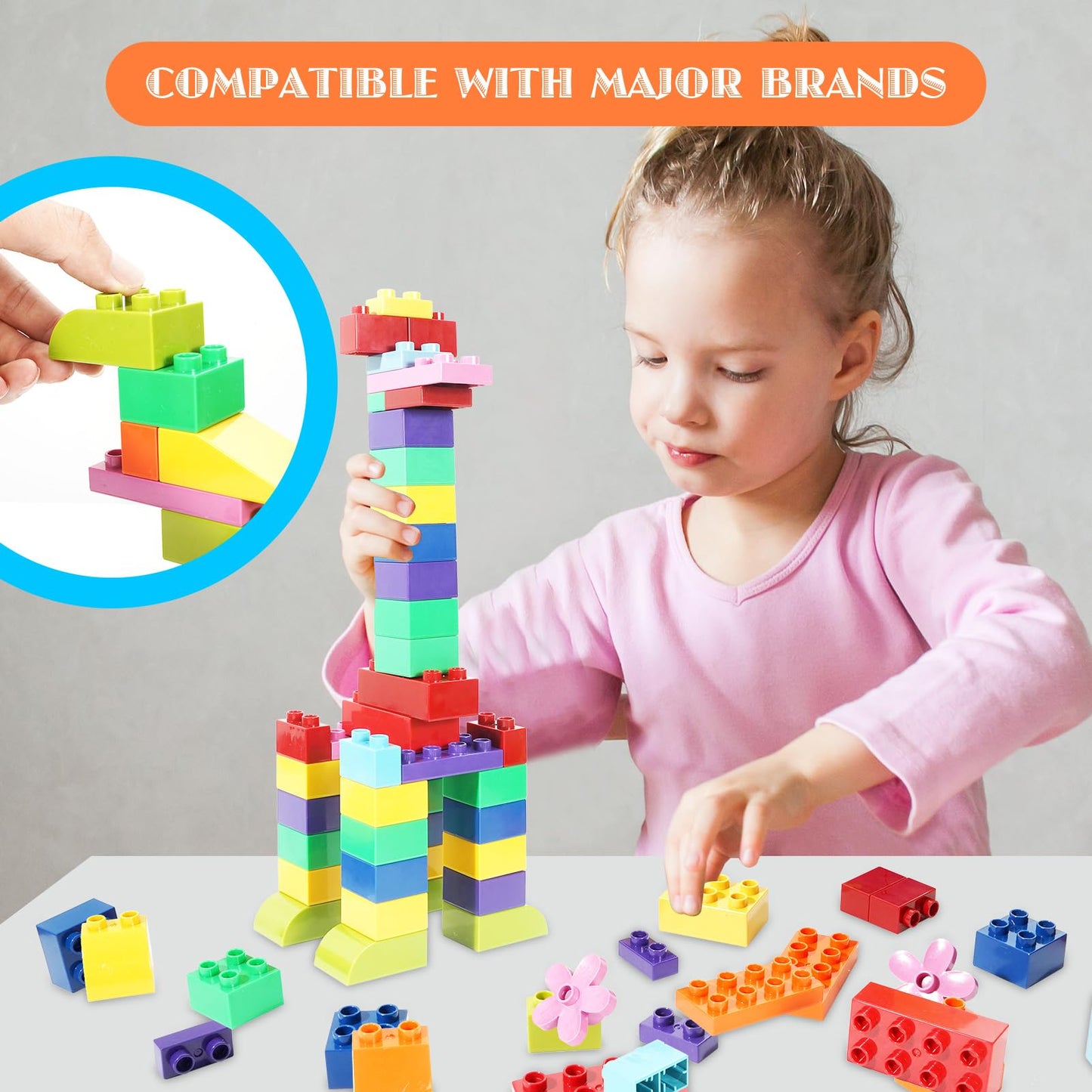 FlatGoat Building Blocks 208-Piece Set – Compatible with All Major Brands | STEM Big Bricks for Kids 3–8