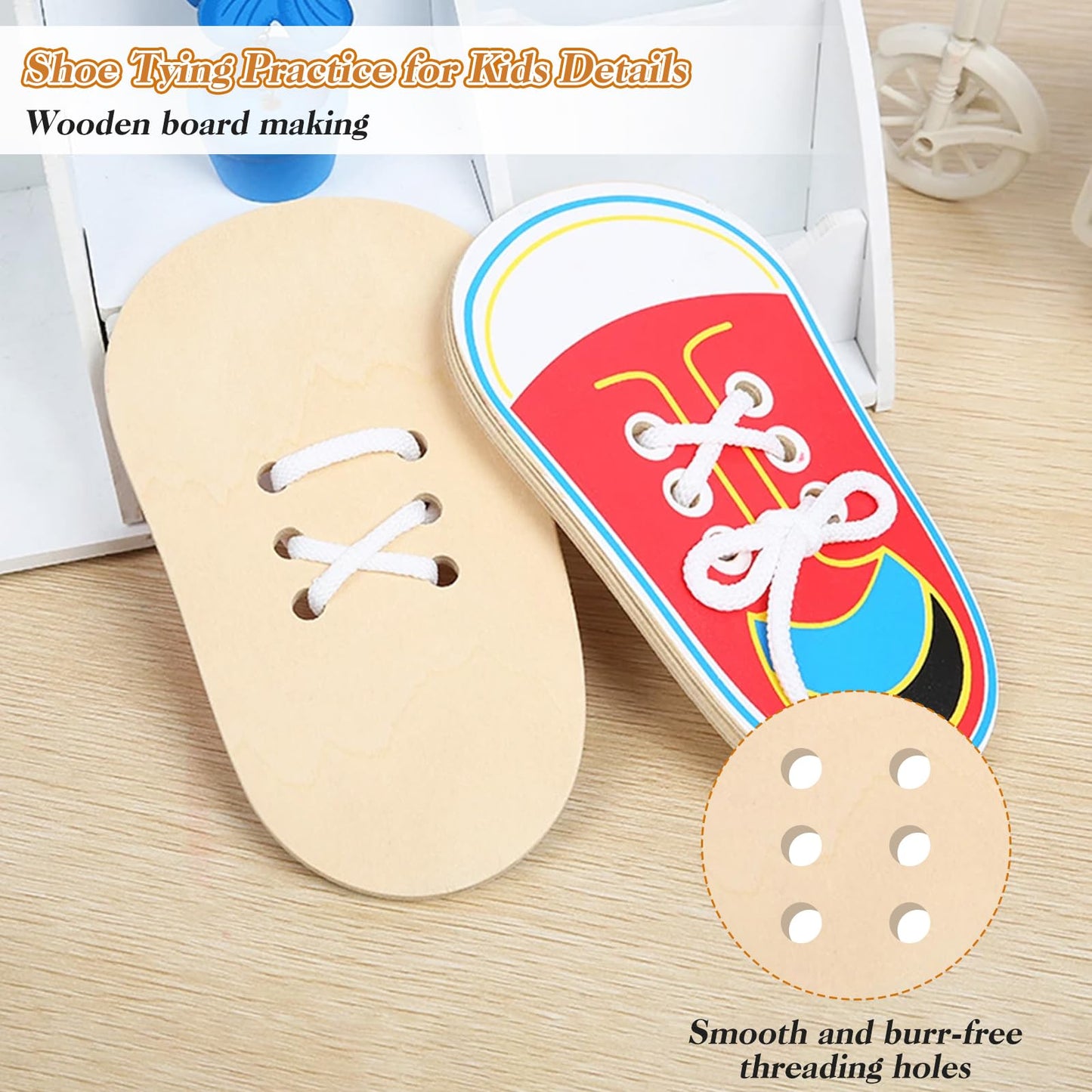 FLATRI Wooden Shoe Tying Practice for Kids – Learn to Tie Shoes with Lacing Training