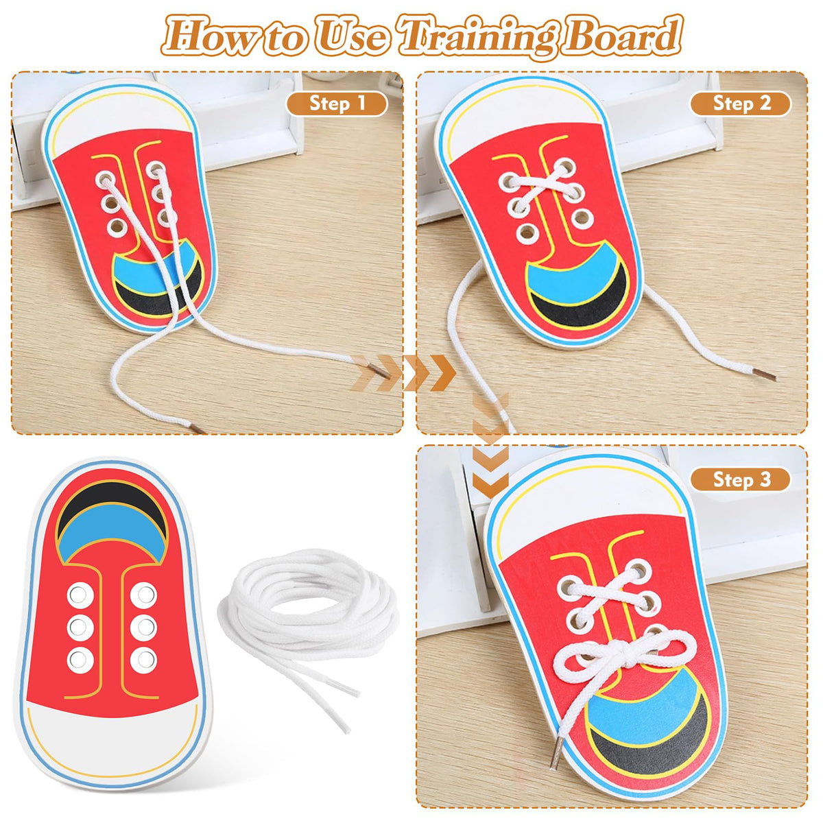 FLATRI Wooden Shoe Tying Practice for Kids – Learn to Tie Shoes with Lacing Training