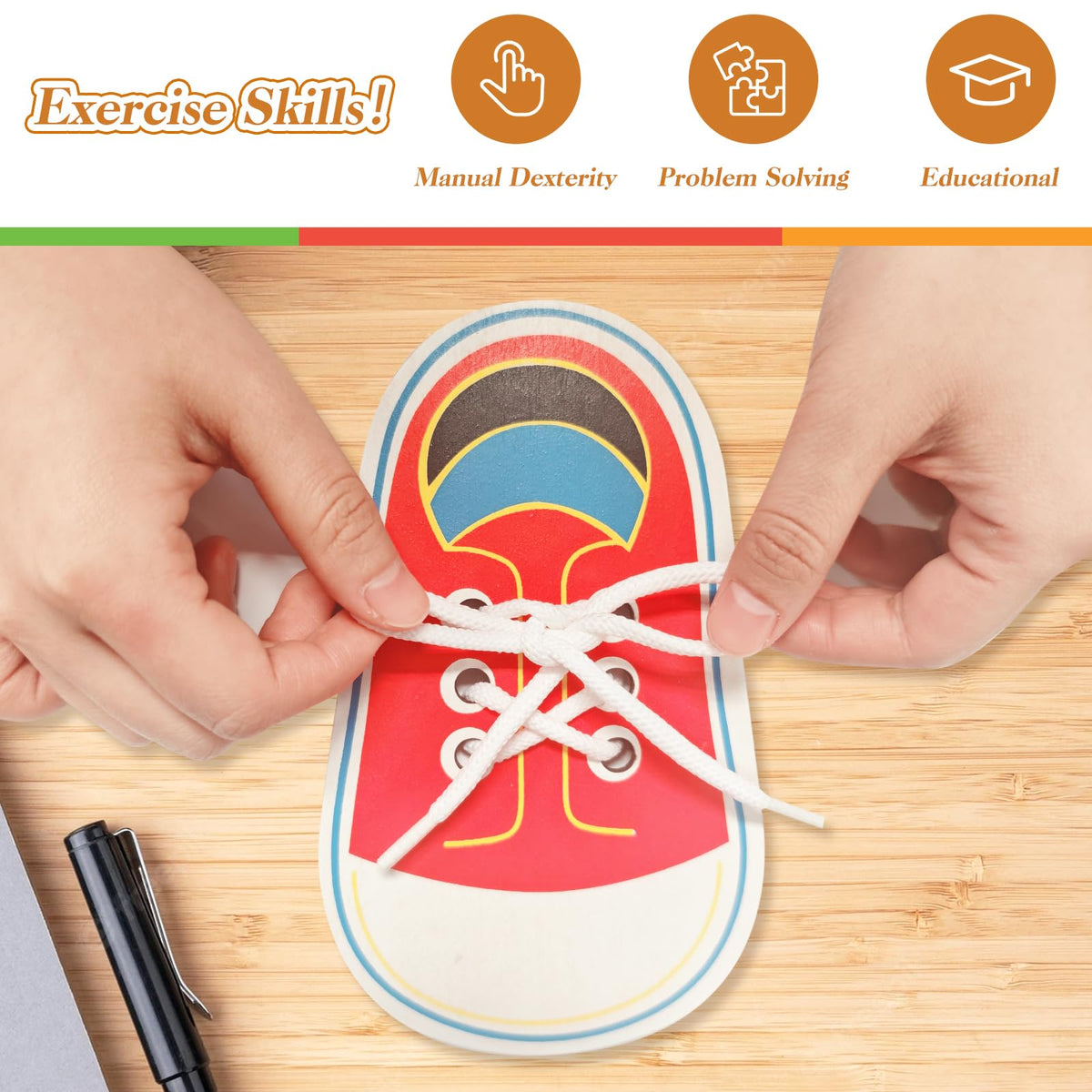 FLATRI Wooden Shoe Tying Practice for Kids – Learn to Tie Shoes with Lacing Training