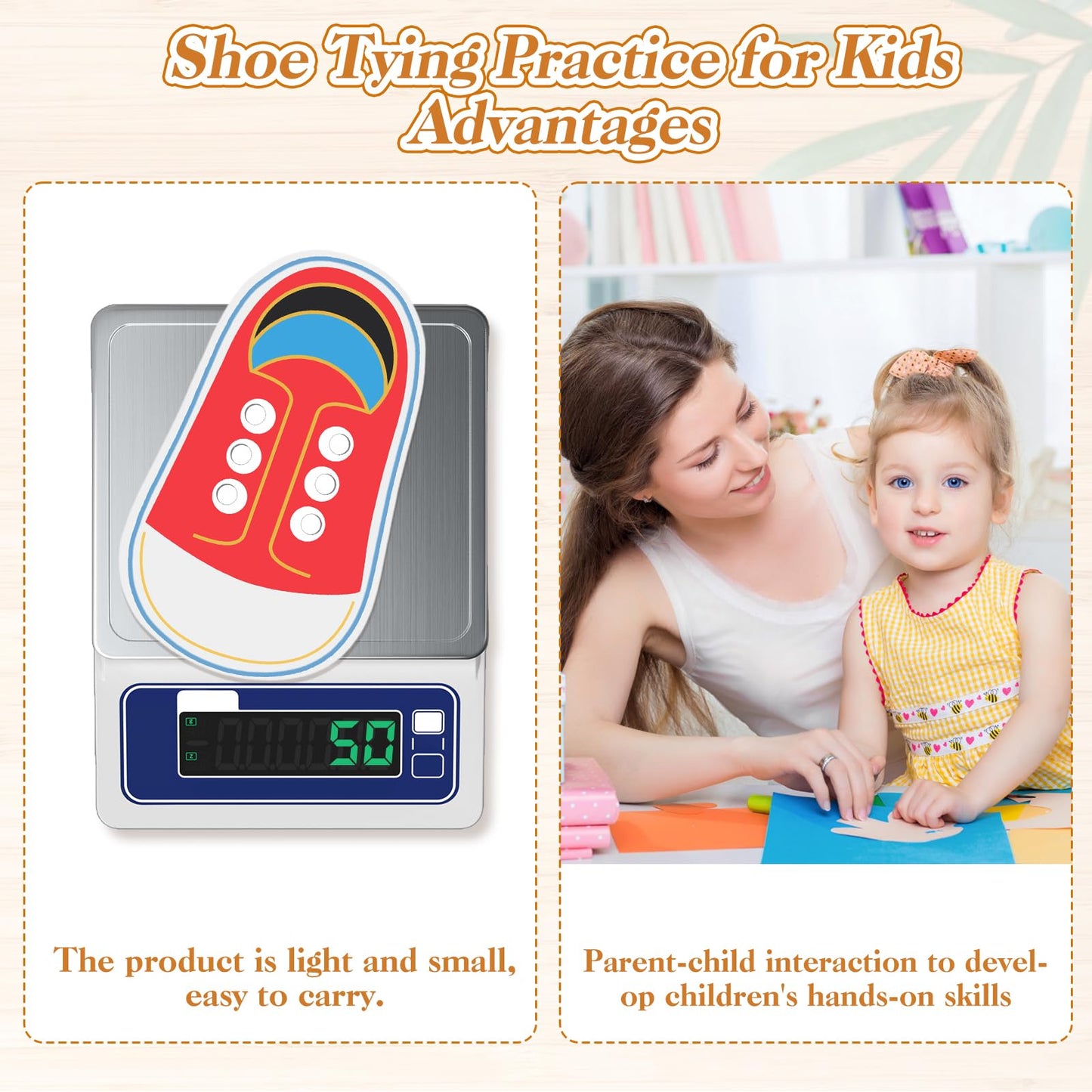 FLATRI Wooden Shoe Tying Practice for Kids – Learn to Tie Shoes with Lacing Training
