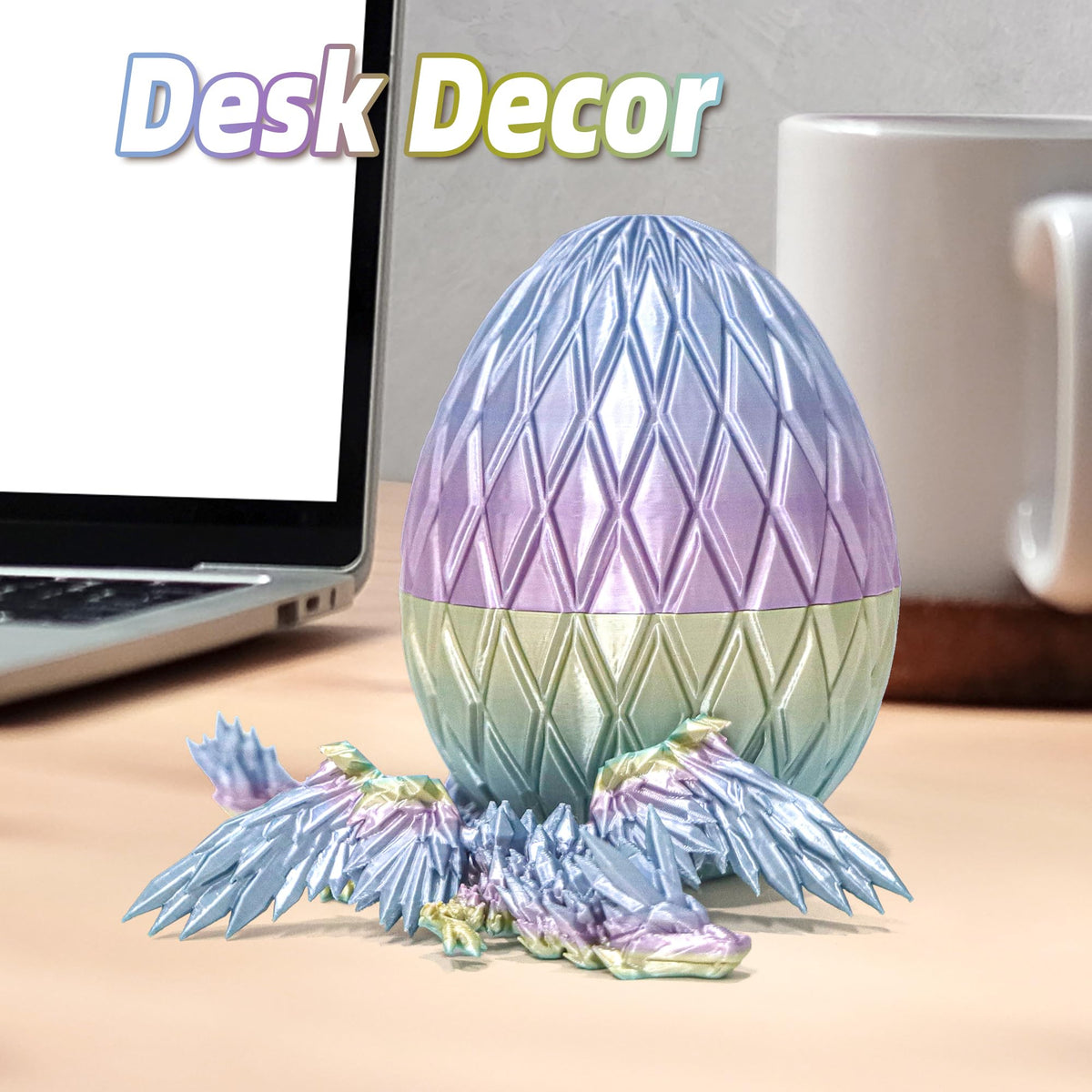 Flavery 3D Printed Flying Dragon Egg — 7-Inch Winged Dragon in Diamond Easter Eggs, Desk Decor & Fidget Toy