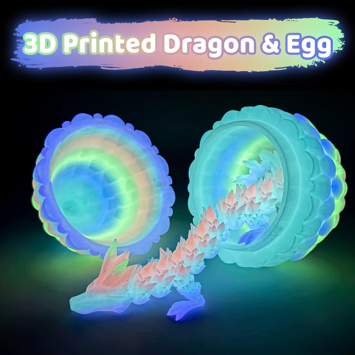Flavery 3D Printed Dragon Egg – 12-inch Flexible Crystal Dragon Inside | Desk Decor & Gift Toy
