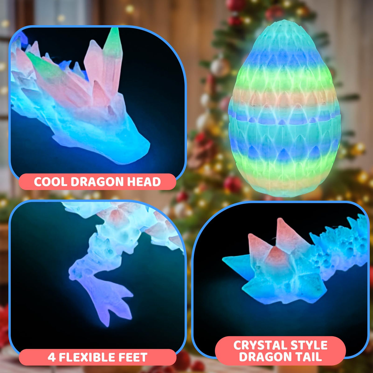 Flavery 3D Printed Dragon Egg – 12-inch Flexible Crystal Dragon Inside | Desk Decor & Gift Toy
