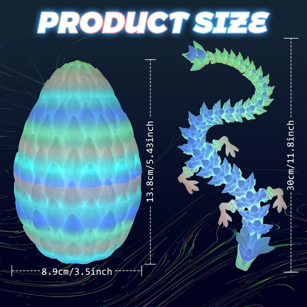 Flavery 3D Printed Dragon Egg – 12-inch Flexible Crystal Dragon Inside | Desk Decor & Gift Toy